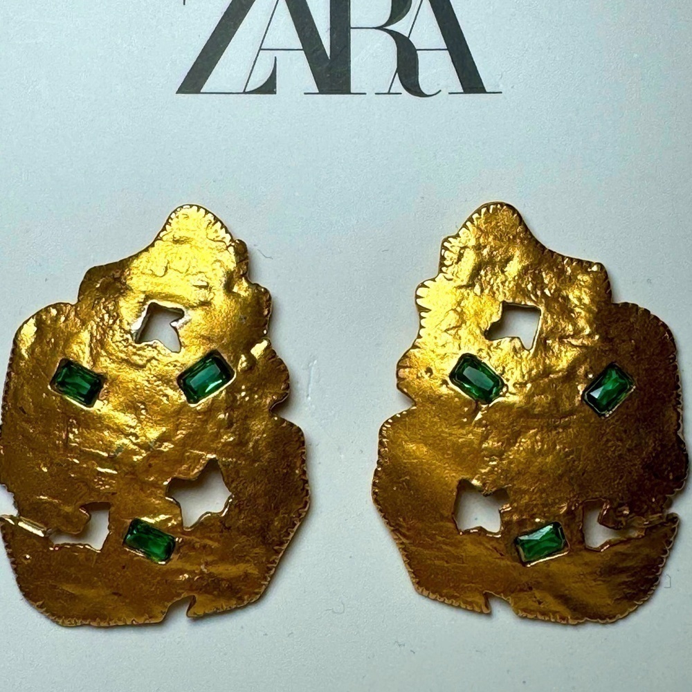 Zara Textured Irregular Gold Statement Earrings NWT - Picture 3 of 10